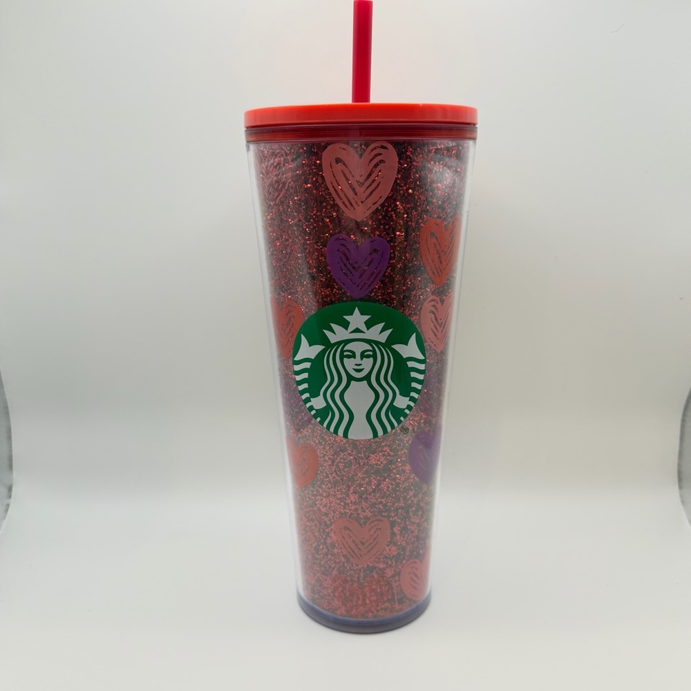 Starbucks Hearts Glitter Valentine’s Day Venti Cold Cup Tumbler Love Red Purple
